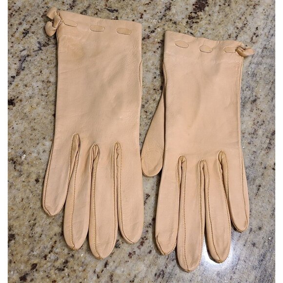 Unbranded Accessories - Vintage Size S Pumpkin Beige Soft Leather Formal 9" Gloves Wrist Weave Bow